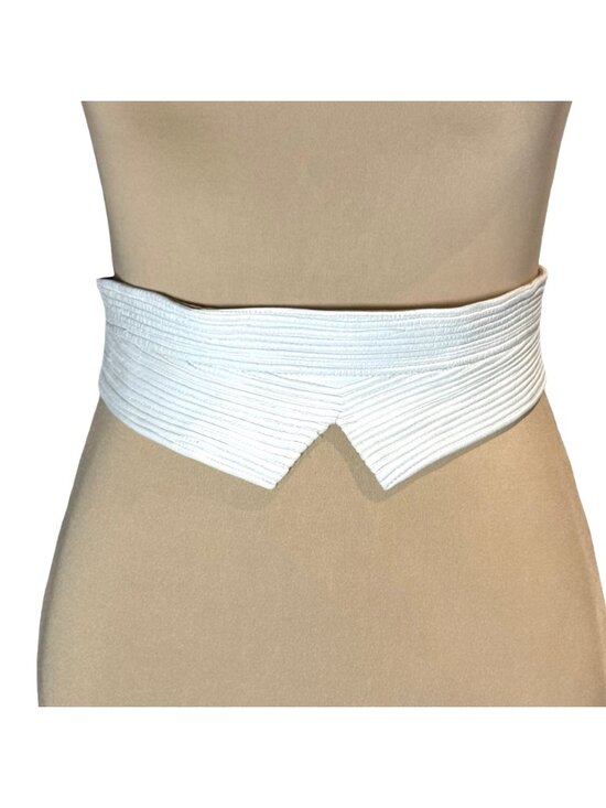 Vintage 80s Wide Leather Obi Belt White Textured Made in France Statement Sz S/M main image 14
